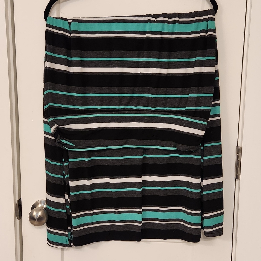 Horizontal seafoam, white, black striped maxi skirt
